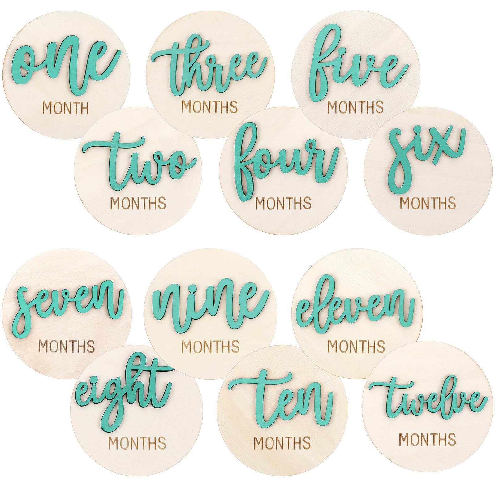 6 PCS Baby Monthly Milestone Cards Double Sided Wooden 3D Milestone