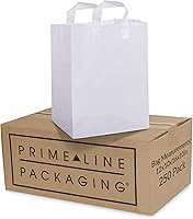 Vista 1 de Prime Line Packaging Bolsas de plástico blancas, bolsas de regalo de compras con asas para pequeñas empresas, comestibles, servicio de alimentos