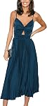 CUPSHE Midi Dress for Women 2024 Party Spaghetti Straps Sleeveless Pleated Cutout Formal Dress