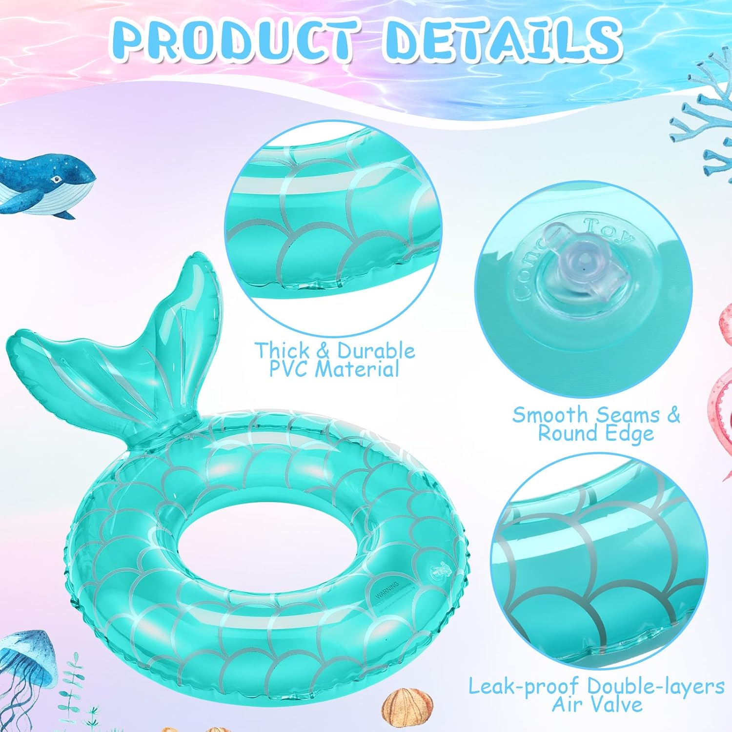 Neer 4 Pcs Pool Float Inflatable Swimming Ring Pool Swimming Float Tube Decorations Beach Toys for Kids Infants Beach Water Activities