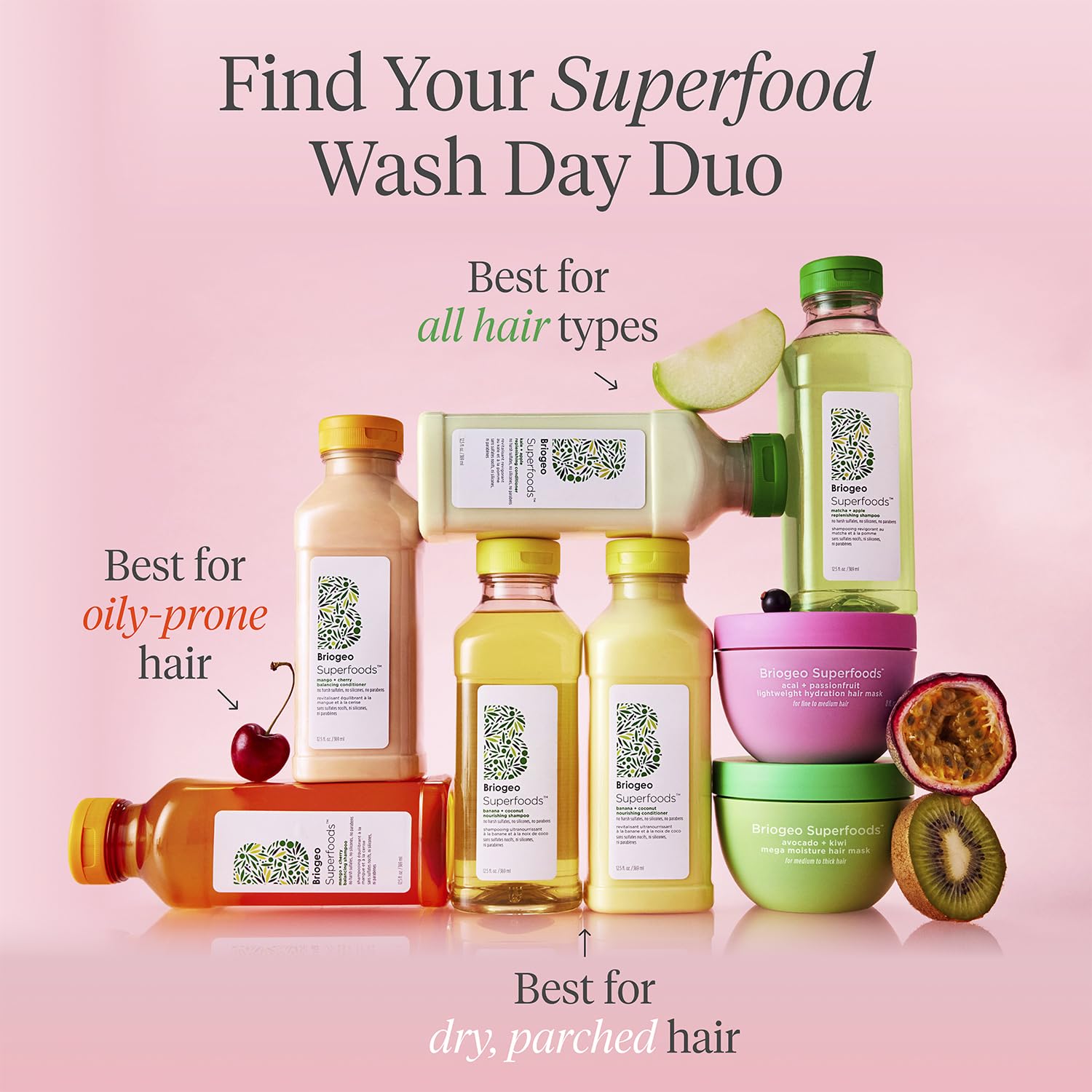 Briogeo Superfoods Acai + Passionfruit - Maschera idratante leggera per capelli fini, balsamo profondo per capelli fini, aumenta lucentezza e morbidezza, umidità senza peso, vegana e cruelty-free