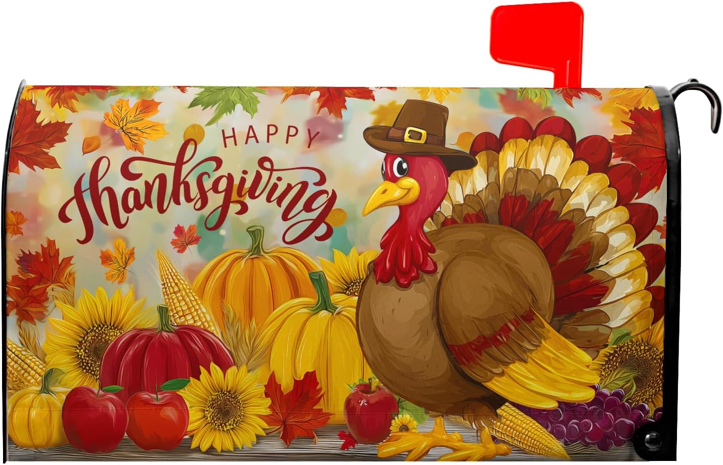 Happy Thanksgiving Day Mailbox Cover Magnetic Standard Size 21 x 18 Thanksgiving Turkey Mailbox Cover Fall Harvest Post Letter Box Wrap Decor for Farmhouse Garden Yard Outdoor Decoration