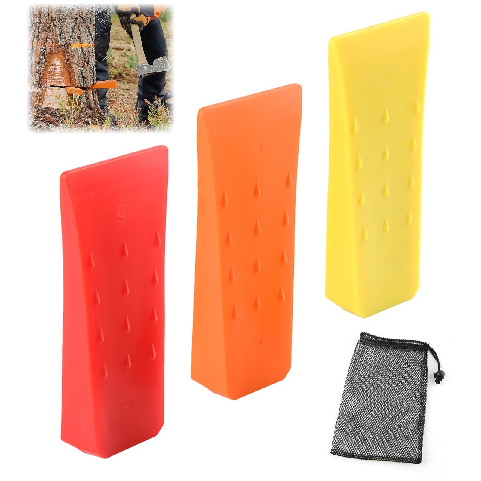 3 Pièces Cale Plastique, badaren Coin pour Fendre Le Bois, Cales en Plastique, avec Poche, Robuste Et Durable, Outil Accessoire pour Bûcheron