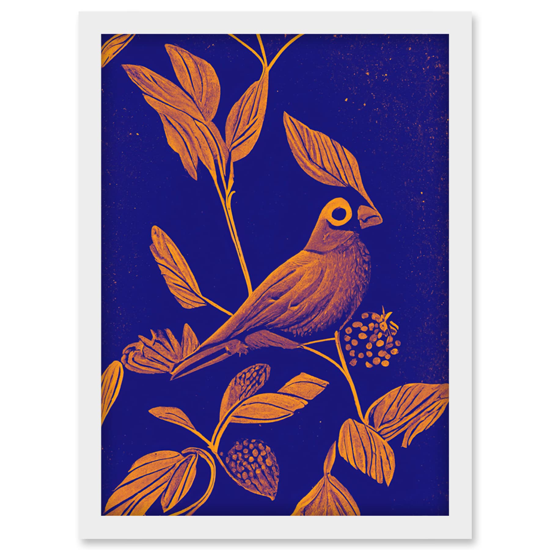 Doppelganger33 LTD Vintage Art Nouveau Pattern Detail Tropical Bird On Branch Linocut Illustration Artwork Framed Wall Art Print A4