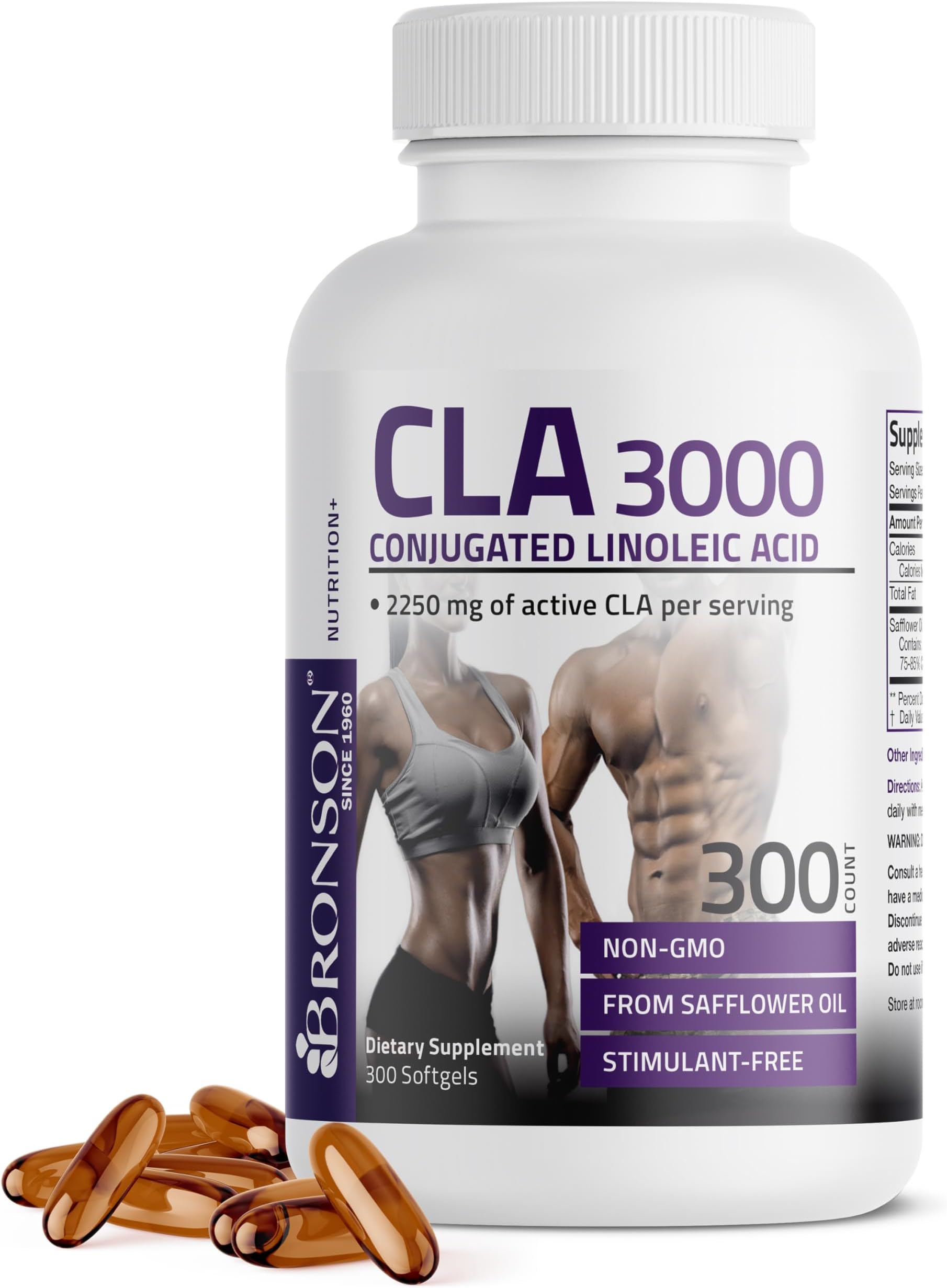 CLA 3000 Extra High Potency Supports Healthy Weight Management Lean Muscle Mass Non-Stimulating Conjugated Linoleic Acid 300 Softgels