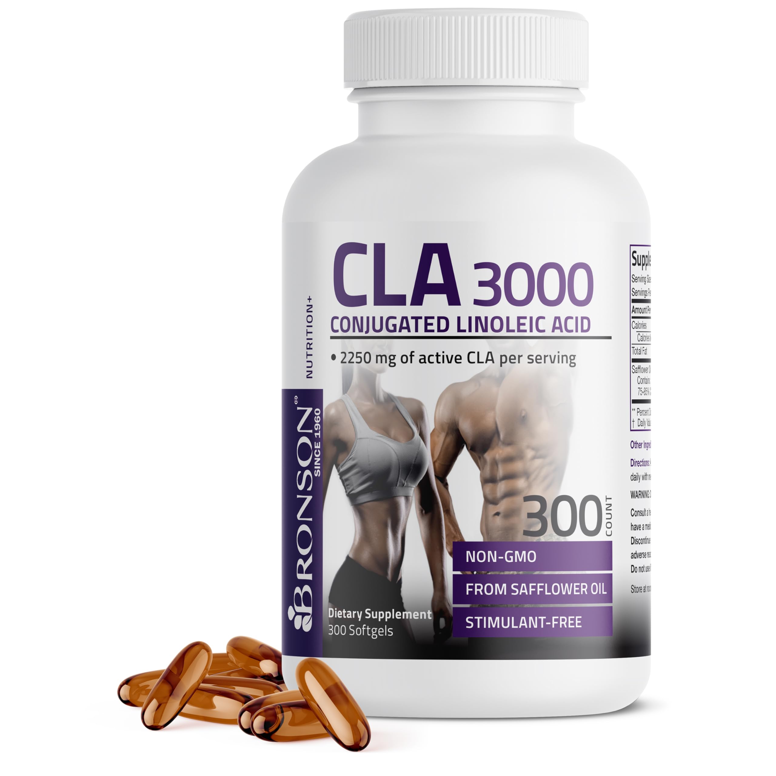 BronsonCLA 3000 Extra High Potency Supports Healthy Weight Management Lean Muscle Mass Non-Stimulating Conjugated Linoleic Acid 300 Softgels