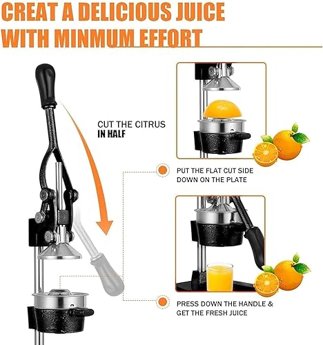 Miniatura 3 de Exprimidor manual profesional de limón, exprimidor manual comercial de prensa de frutas, sin pelar, sin necesidad de añadir agua, fácil operación,