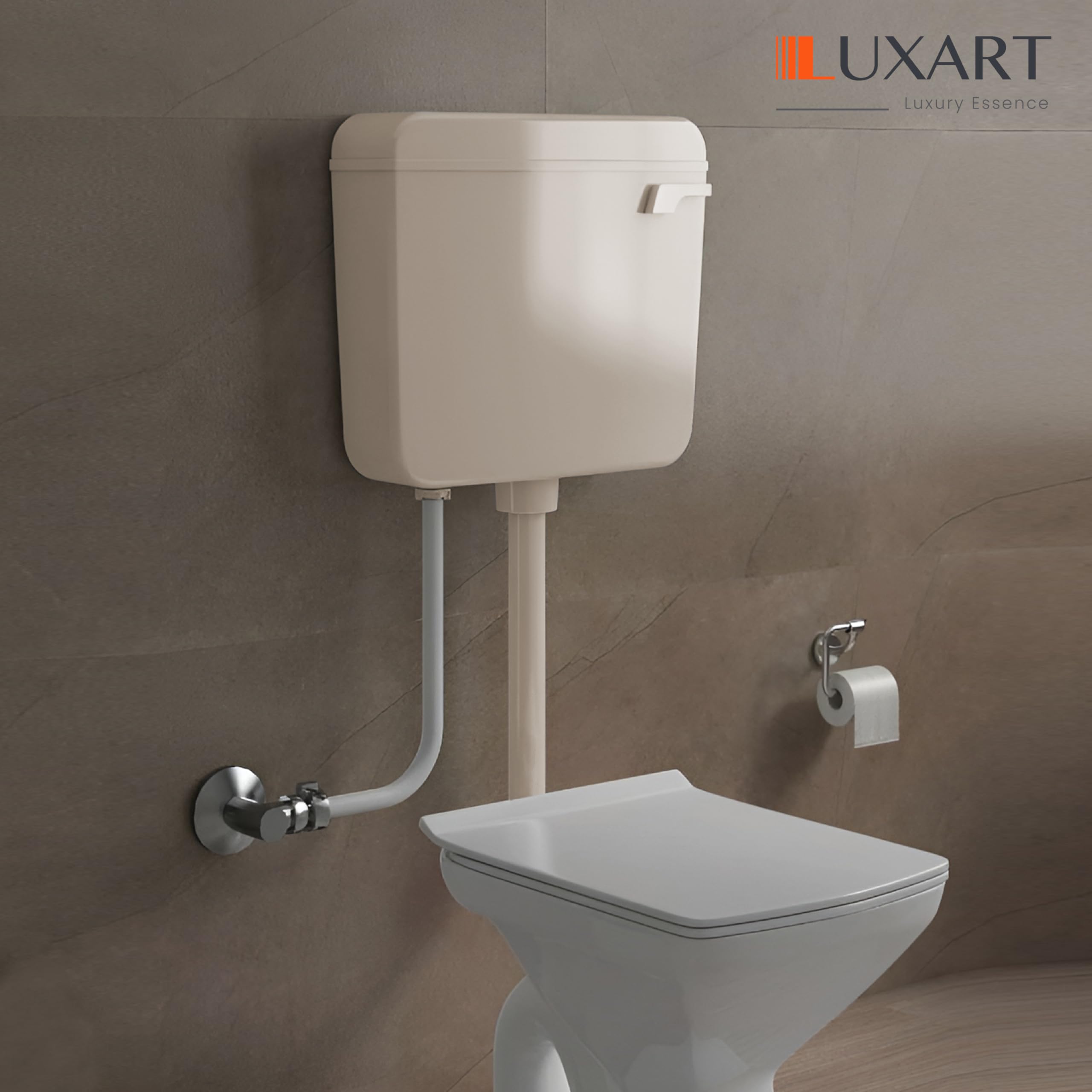 LUXART Premium 8-Liter Single Flush Toilet Tank | Ivory | Slim Wall Mounted Polypropylene Cistern with Side Handle Mechanism | Air Freshener Slot 3