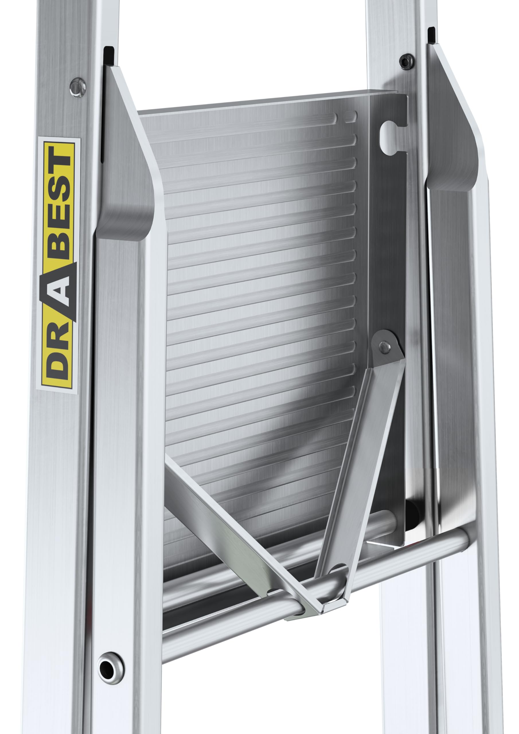 Drabest – Escalera doméstica – Escalera de Mano – 6 peldaños – Altura de Trabajo 3,19 m – Escalera de Mano Plegable de Aluminio, Carga máx. 125kg – con Plataforma de 25 x 26cm, Patas Antideslizantes