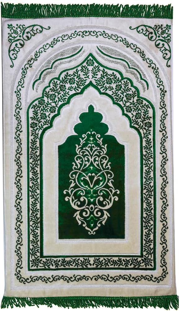 Modefa Foam Prayer Rug | Padded Cushion Janamaz Sajjada | One Inch Thick Soft Velvet Islamic Namaz Sajadah Carpet Luxury (Green)