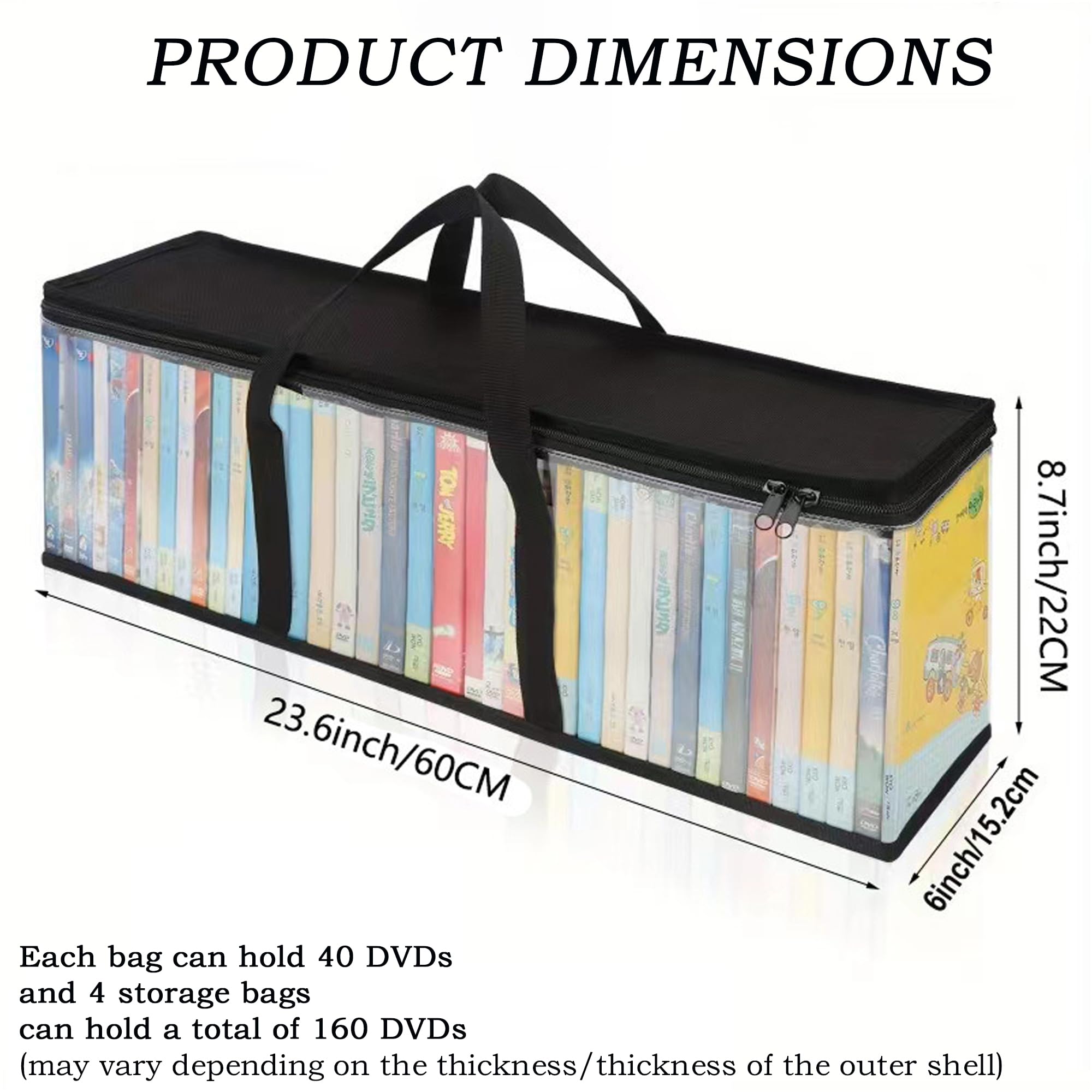 4PCS Sac De Stockage Portable, 60*15*22cm Sacs De Rangement Pour DVD, Étuis De Empilables Portables Pour CD, Pour DVD, CD, Jeux Vidéo, Livres, Boîte De Rangement CD, Sac De Rangement