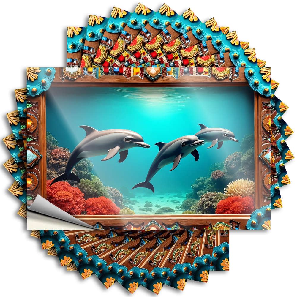 Decals - Autumn Window Three Dolphins Swimming in an Underwater Scene. for Sports Sports Bar Decor(12X18CM)