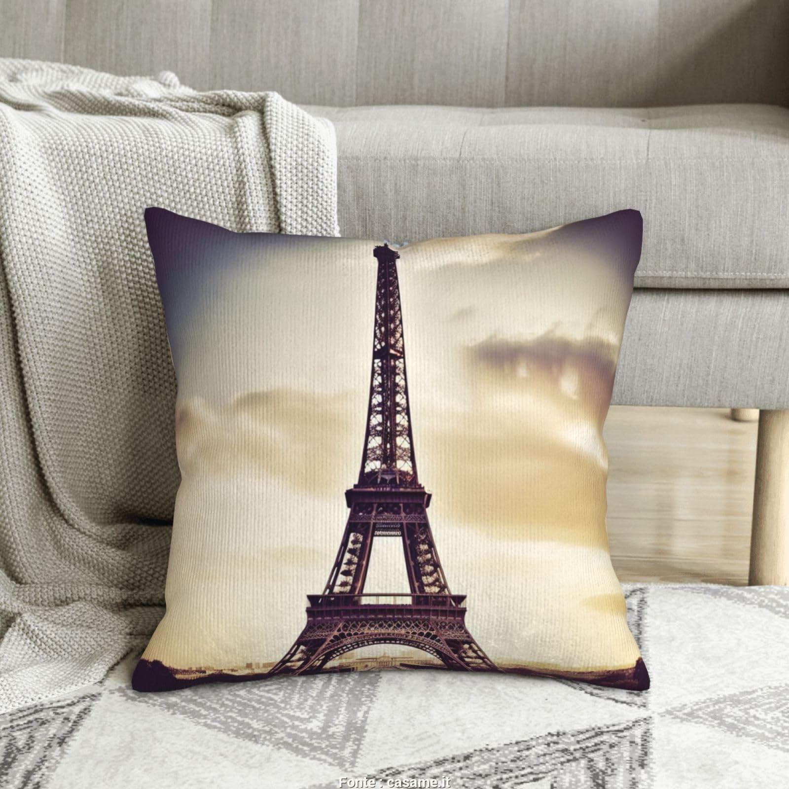 Housses de coussin Tour Eiffel en velours pour un salon chic parisien