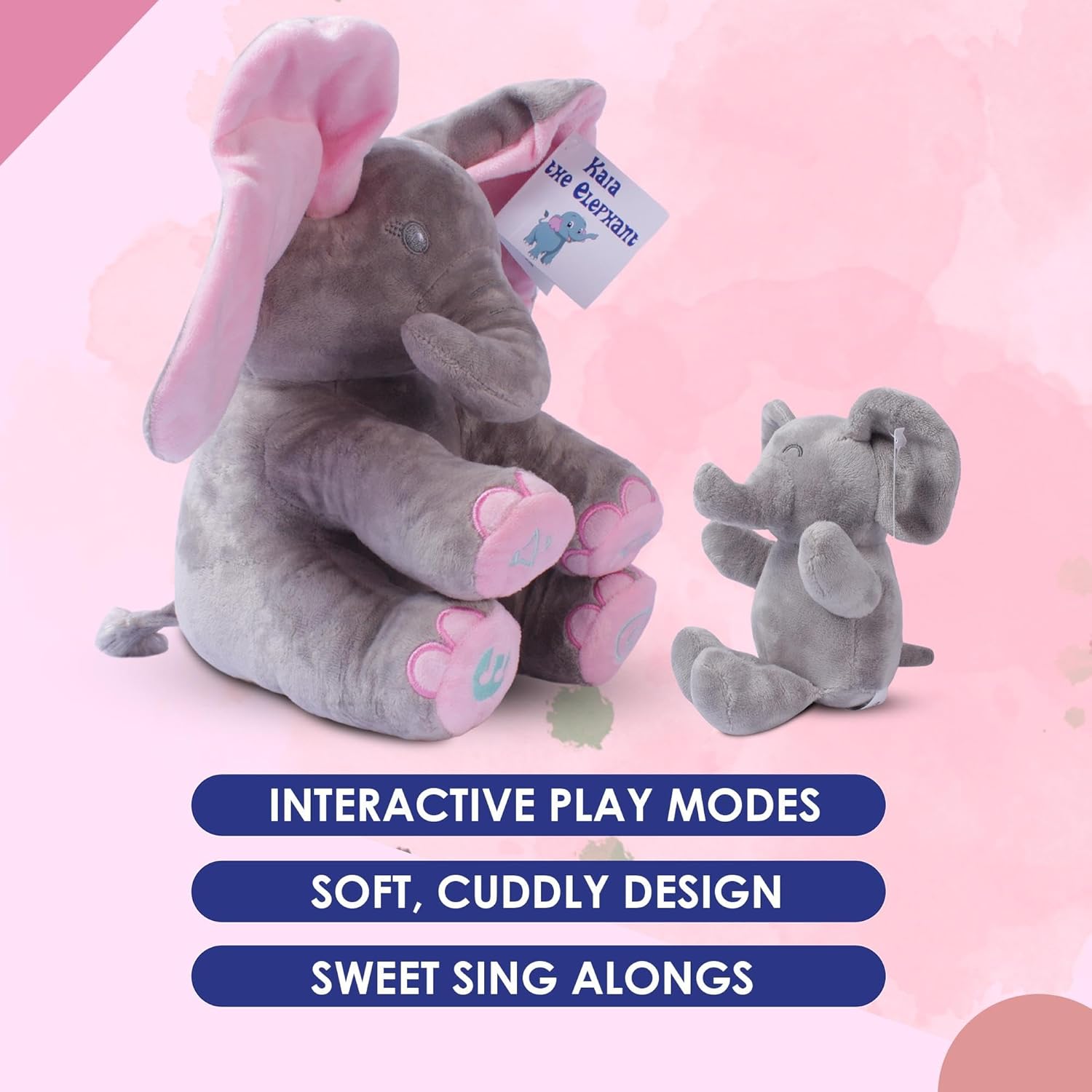 Dimple Stuffed Animal Set - Kaia Interactive Musical Peek-A-Boo Elephant Stuffed Animal Toy & Soft Plush Baby Elephant, Gift for Birthday, Baptism, for Toddlers, Boys, Girls, Ages 0 - Up