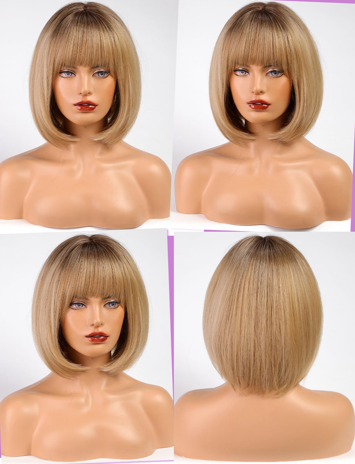 Workstar Blonde bob Wigs for Women Synthetic Wig with Fringe - Image 4