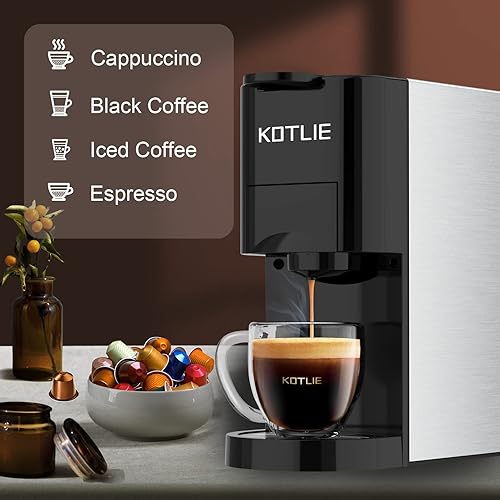 Miniatura 6 de KOTLIE Máquina de café expreso, ajusta el volumen libremente, cafetera de una sola porción 4 en 1 para Nespresso originalK cupcafé en polvoilly