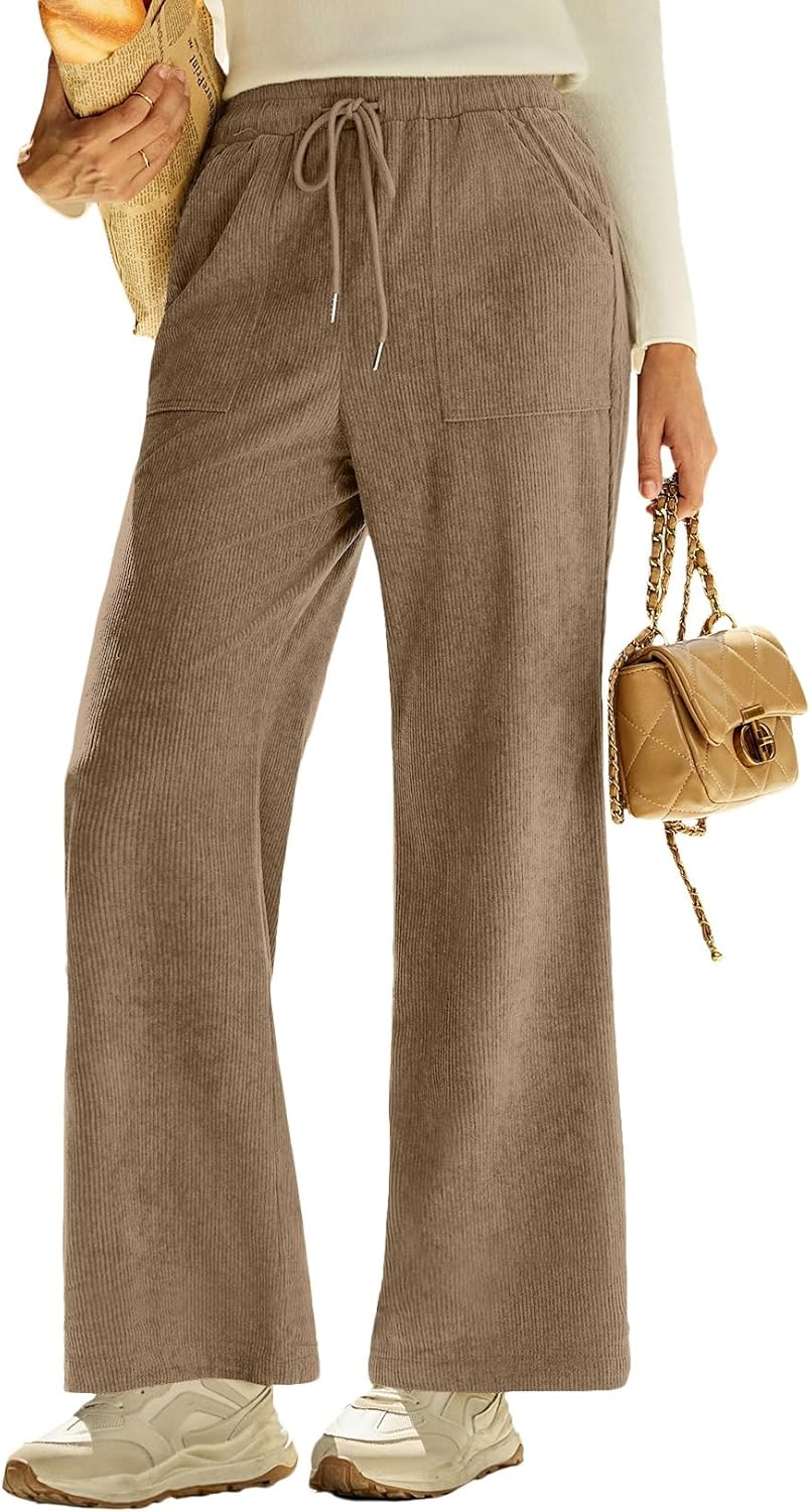 EVALESS Women Corduroy Pants Wide Leg Casual High Waisted Straight Leg Baggy Trousers - Image 2