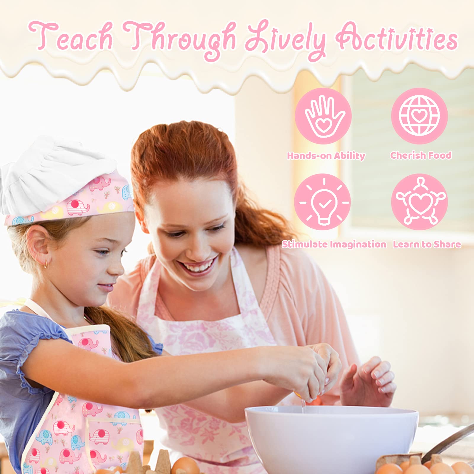 KAEGREEL Kids Baking Chef Set including Elephant Apron, 26pcs Kitchen Toys Kid Cooking Set including Chef Hat Spoons Whisk - Image 3