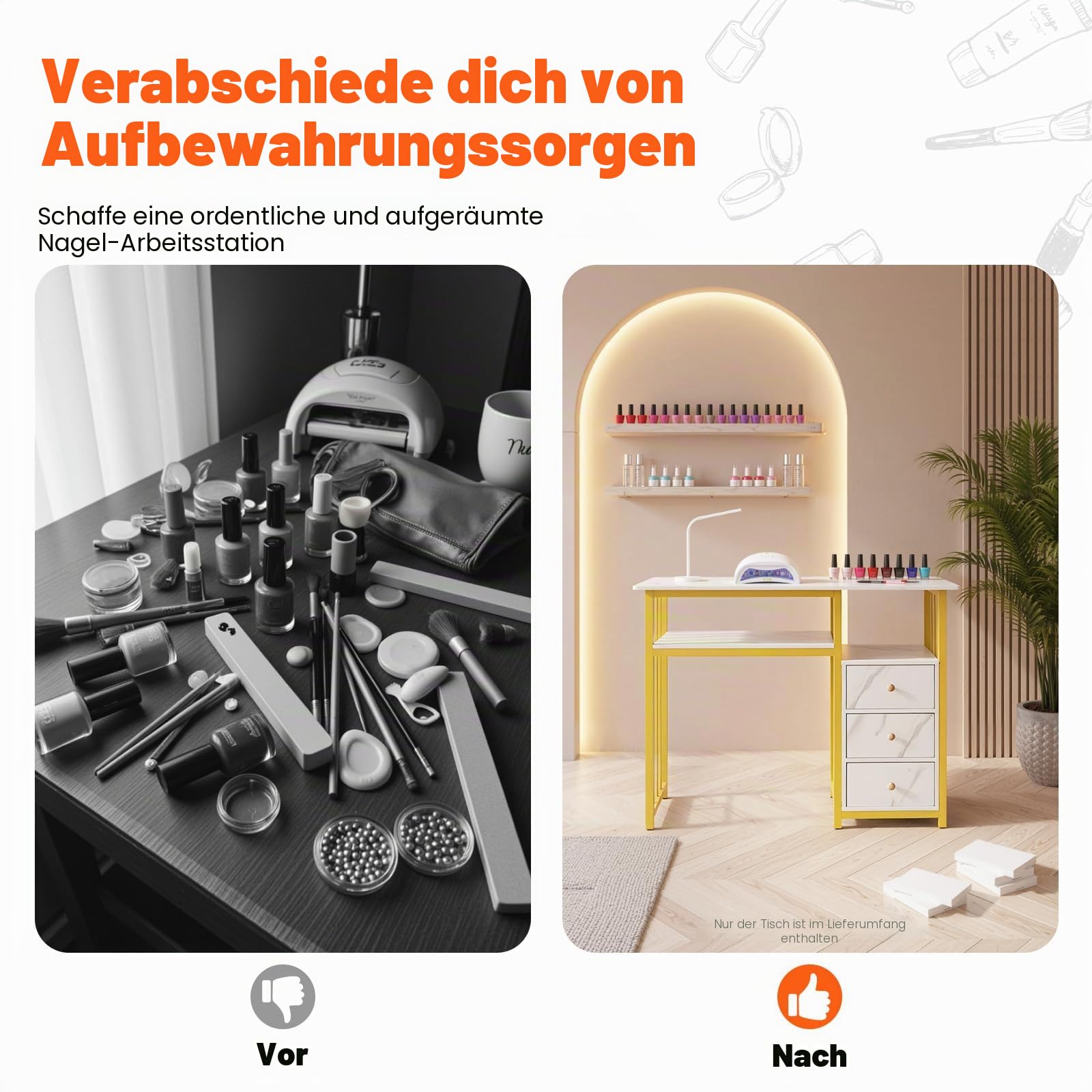 Nagelschreibtisch 100x40x76cm Manikürtisch Marmorierung Textur Manikürtisch Mit 3 Schubladen, Maniküre Tisch Schreibtisch für Nagelstudio, Bis zu 30kg, für Wohnzimmer, Büros, Schönheitssalons