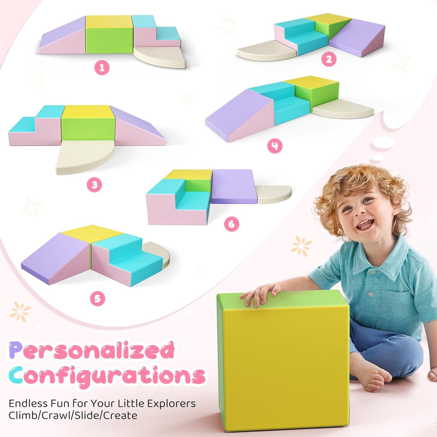 4p-weiße Kletterblöcke für Babys, Baby-Kletterblöcke, kratzfester PU-Bezug, leicht zu reinigen, versteckter Reißverschluss, hochelastischer Schaumstoff, weiches Spielset für Kinder