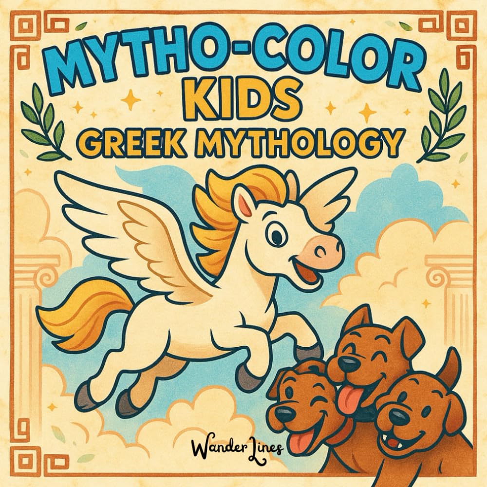 Myhto-Color Kids: Greek Mythical Creatures to Discover and Color - 50 cute, Educational, Relaxing Coloring Pages