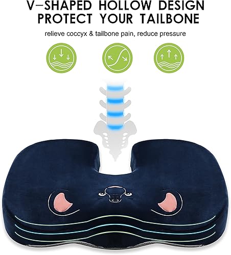 Miniatura 3 de microzo Cojín de asiento de espuma viscoelástica, bonito cojín de silla de animal para silla de escritorio de oficina, almohadilla antideslizante