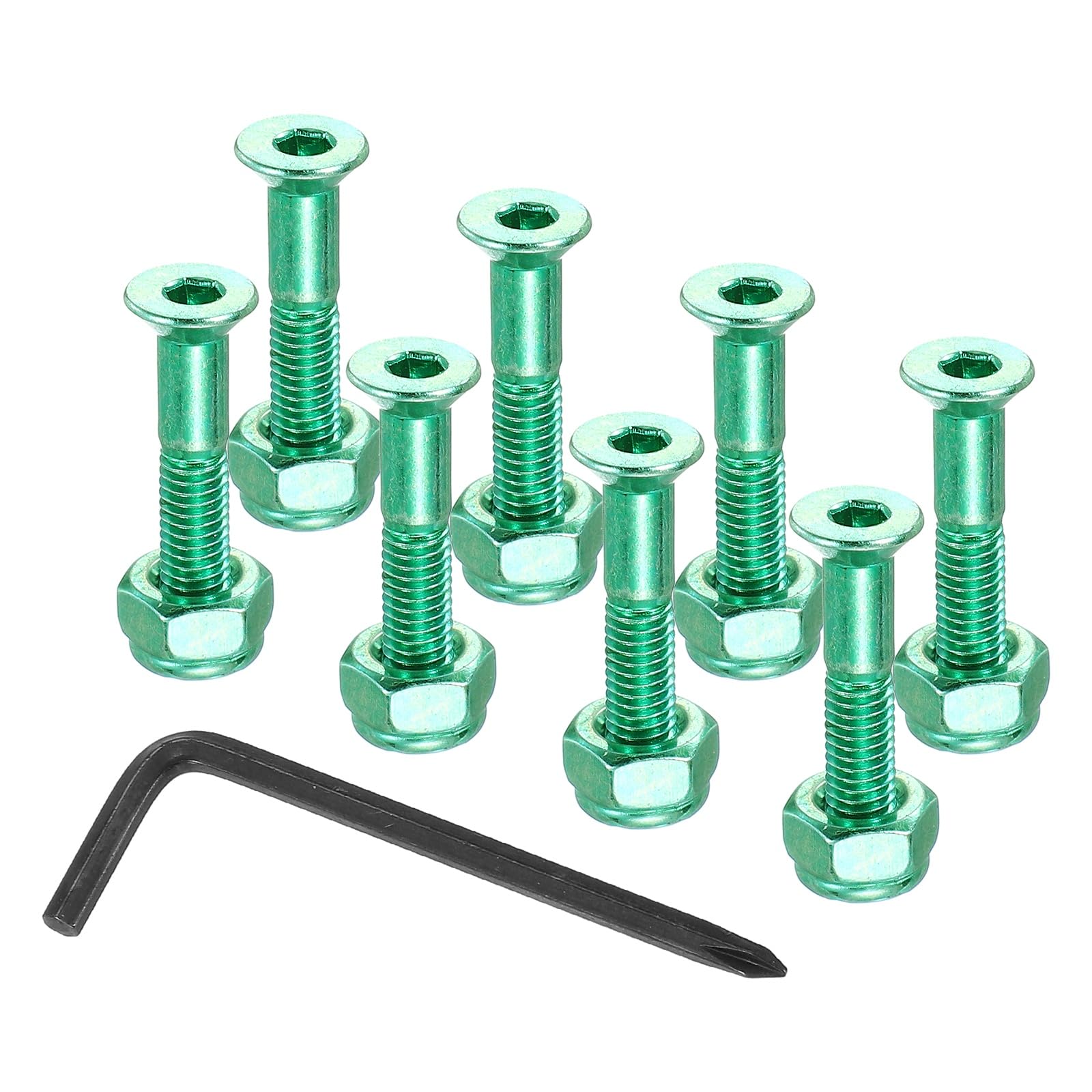 PATIKIL 13.5 Mm/ 0.5" Skateboard Hardware Kit, 8 Pcs Mounting Screws Bolts Nuts Set with Hex Key for Skateboard Cruiser, Green