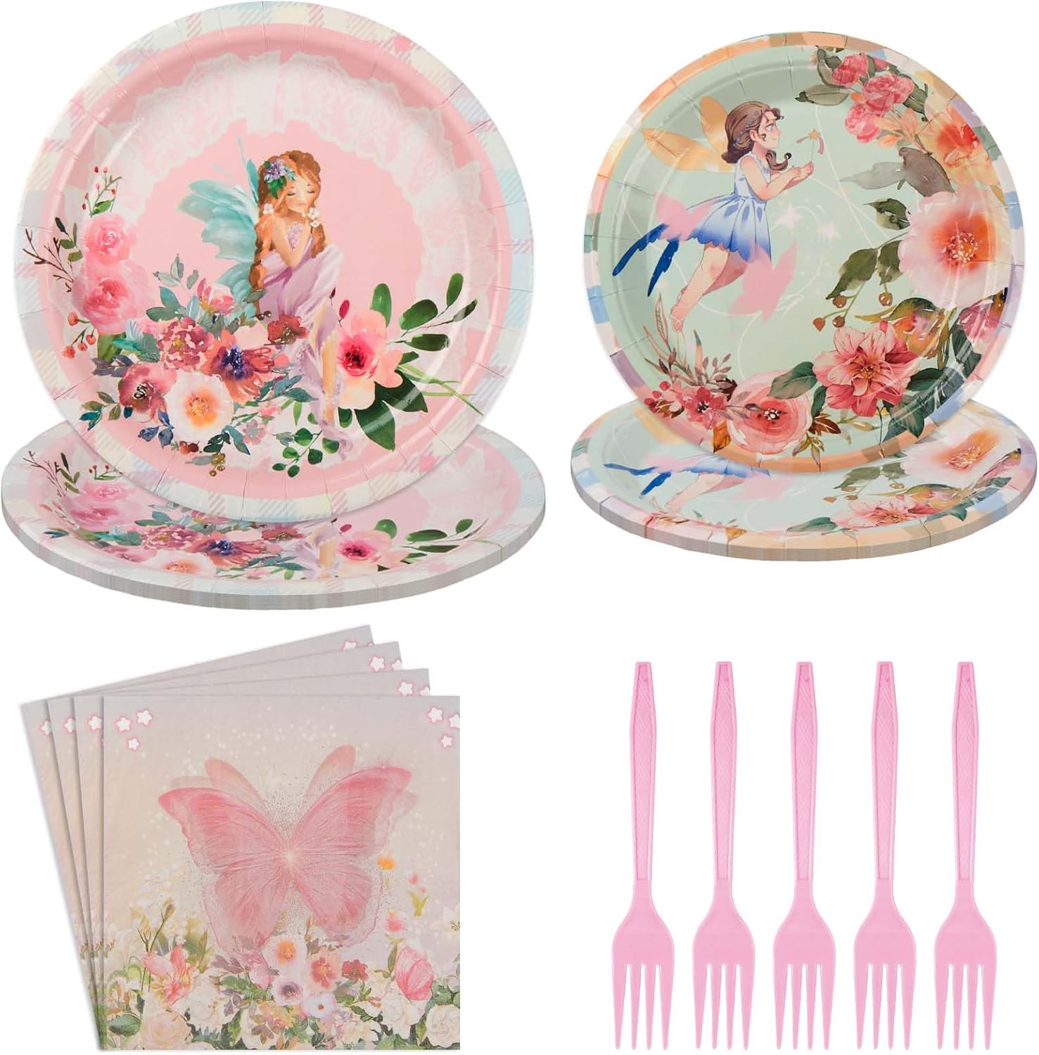96 Pcs Fairy Birthday Party Supplies Fairy Plates Napkins