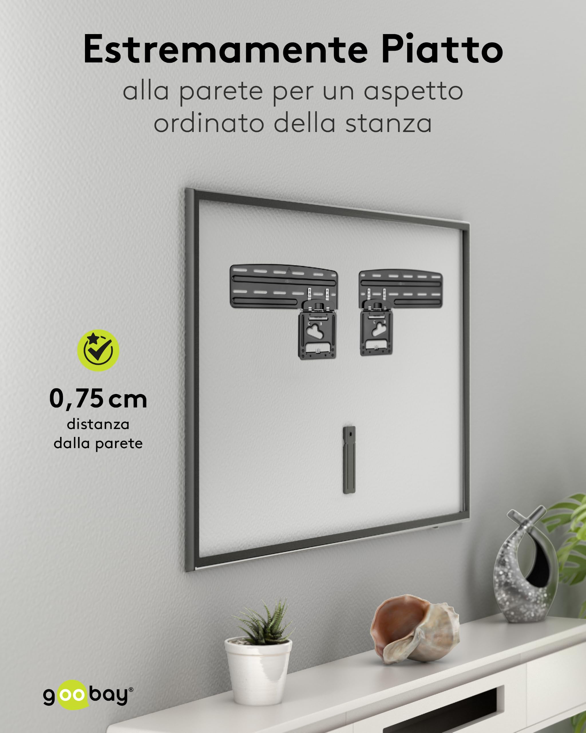 Supporto da parete per TV ultraslim 43-100 pollici, massimo 60 kg, per TV piatte