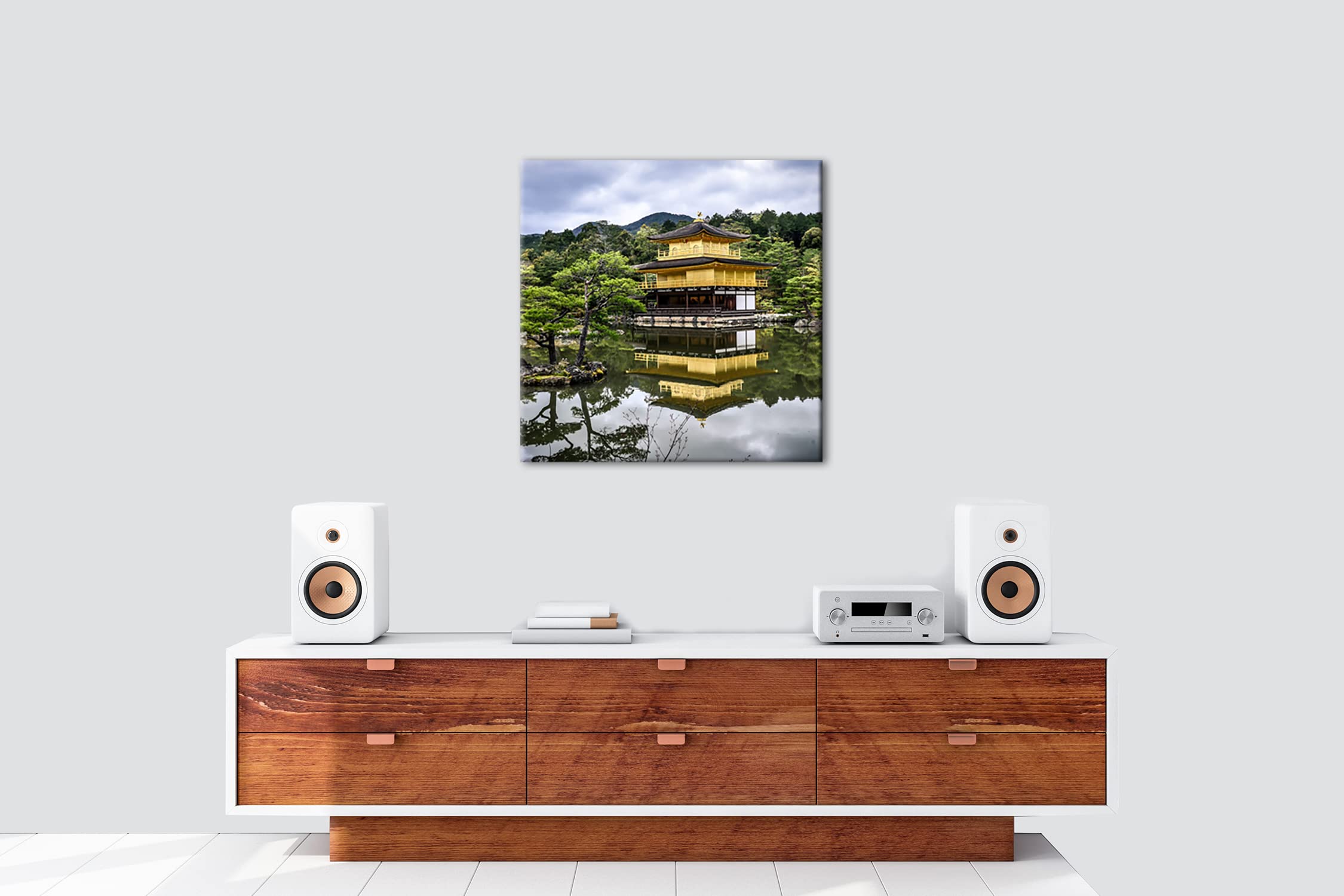Temple et jardin japonais - Format : 70 x 70 cm - Impression numérique de qualité supérieure - Pas de poster ni d'affiche