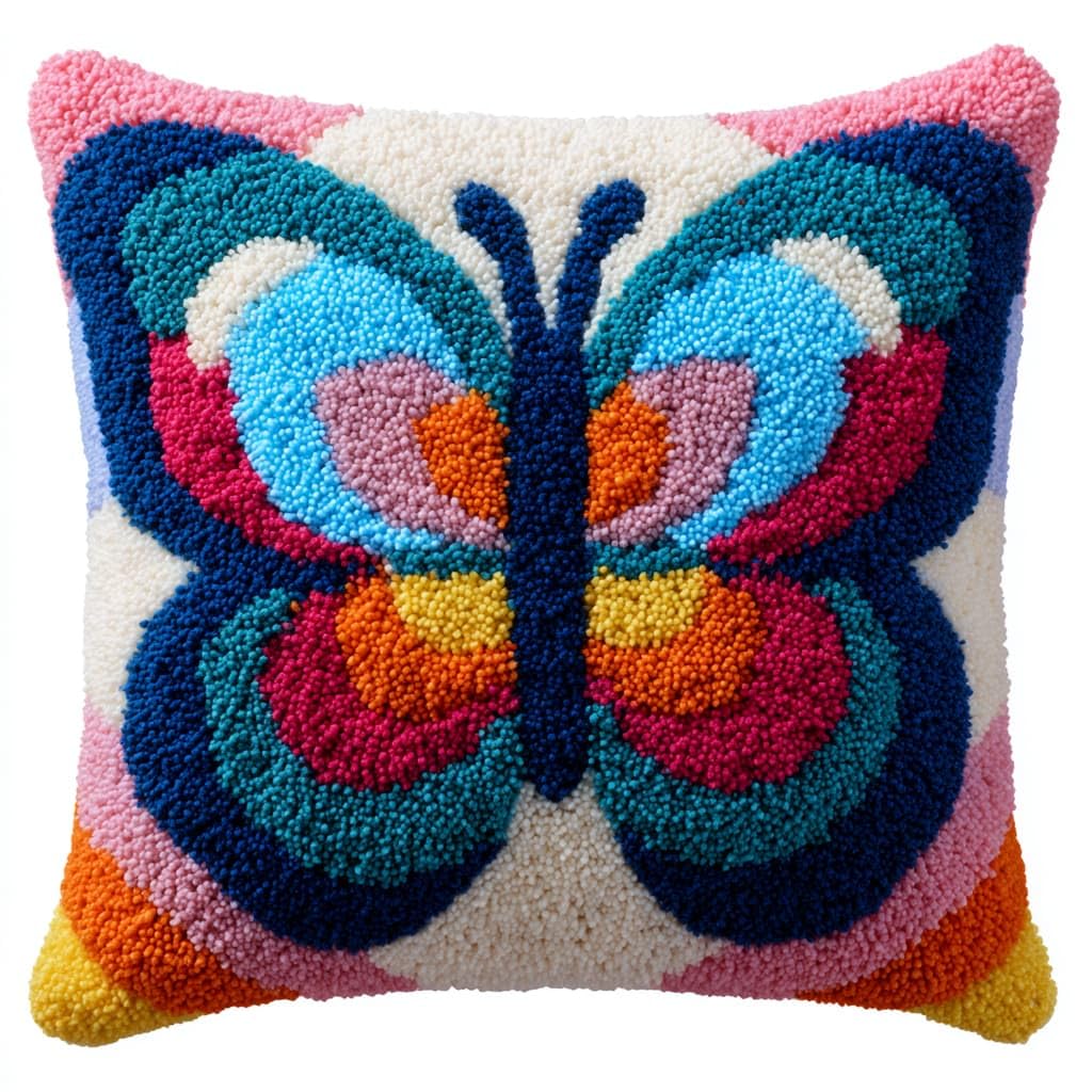 Taxpy Latch Hook Kits, Animals Butterfly Pillow for Pillow Pre-Printed Patterns Pillowcase Needlework Crochet Yarns Latch Hooking Cushion 17x17inch