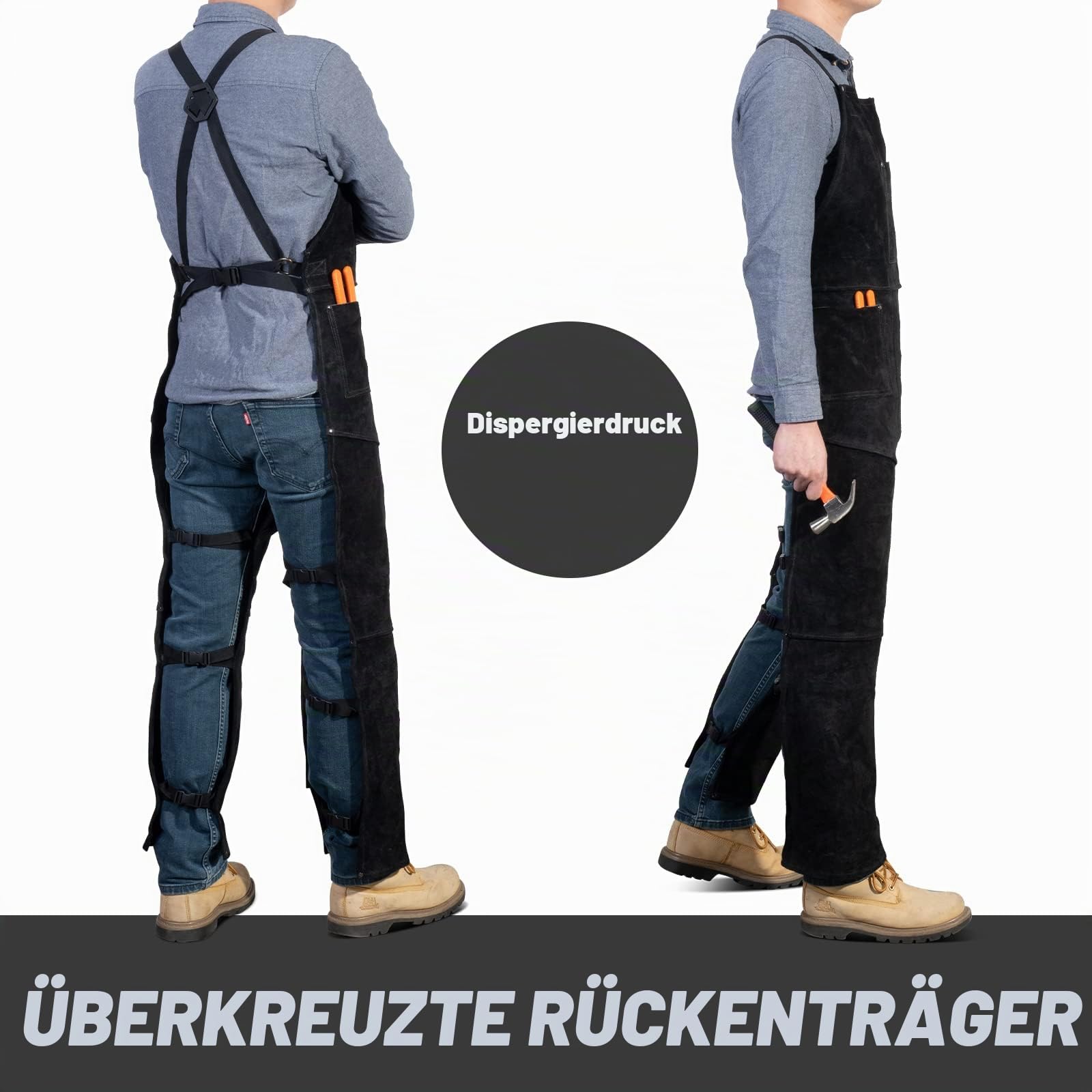 LeaSeek Schweißerschürze aus Leder mit geteiltem Bein, Hitzebeständige und Flammhemmende Arbeitsschürze, robustes Rindsleder, Einheitsgröße