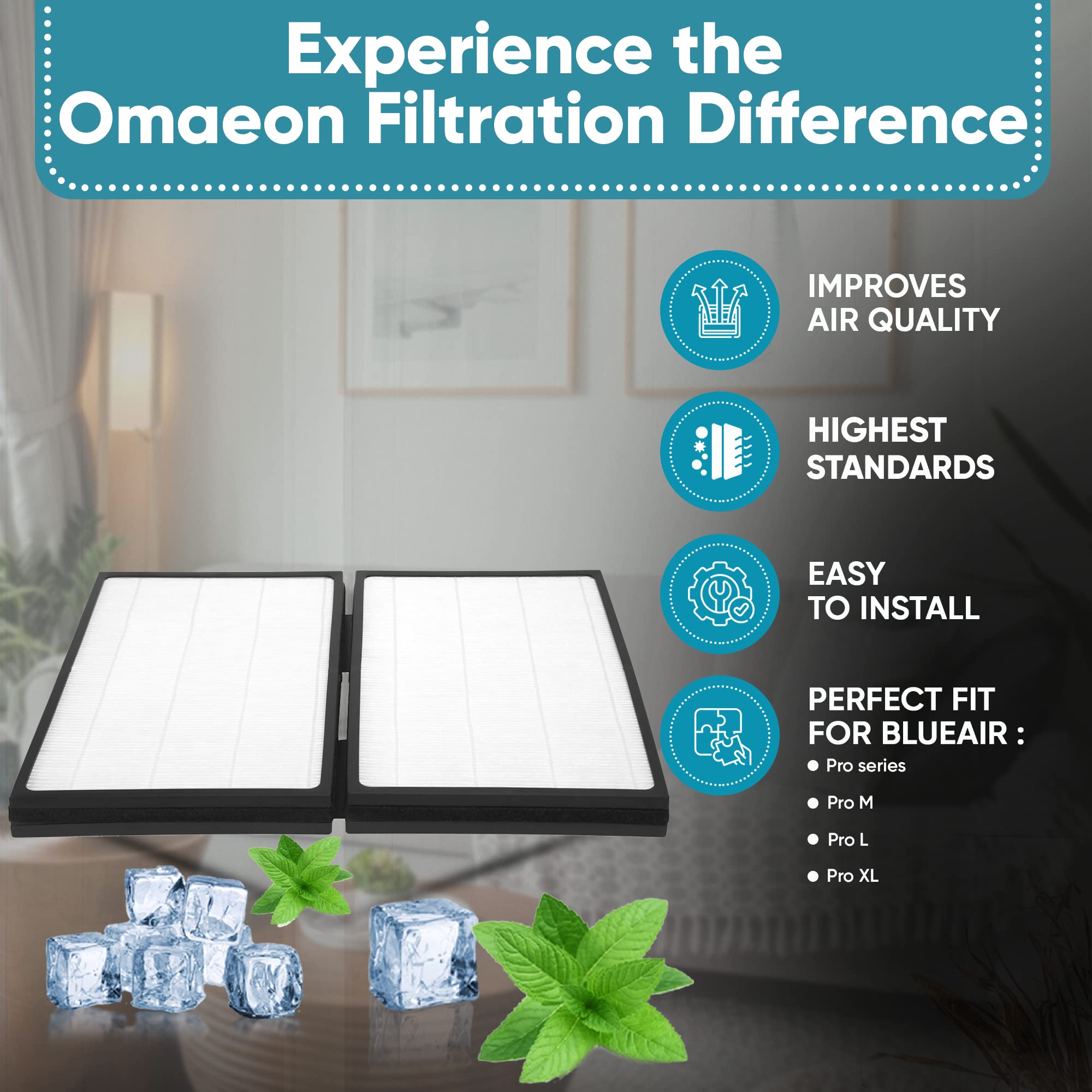 Omaeon Pro Particle Filter Compatible with Blueair Pro M, Pro L and Pro XL Air Purifiers for Dust and Unpleasant Odors