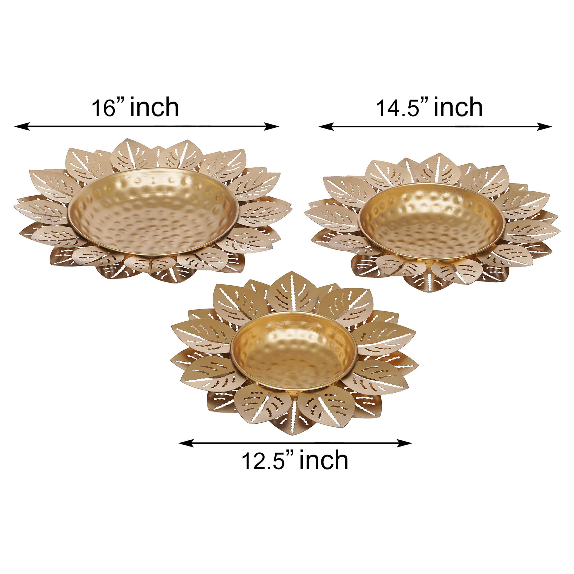 Webelkart Lot de 3 bols décoratifs en forme de feuille dorée polie pour la maison, décoration de table | Décoration de Diwali Doré
