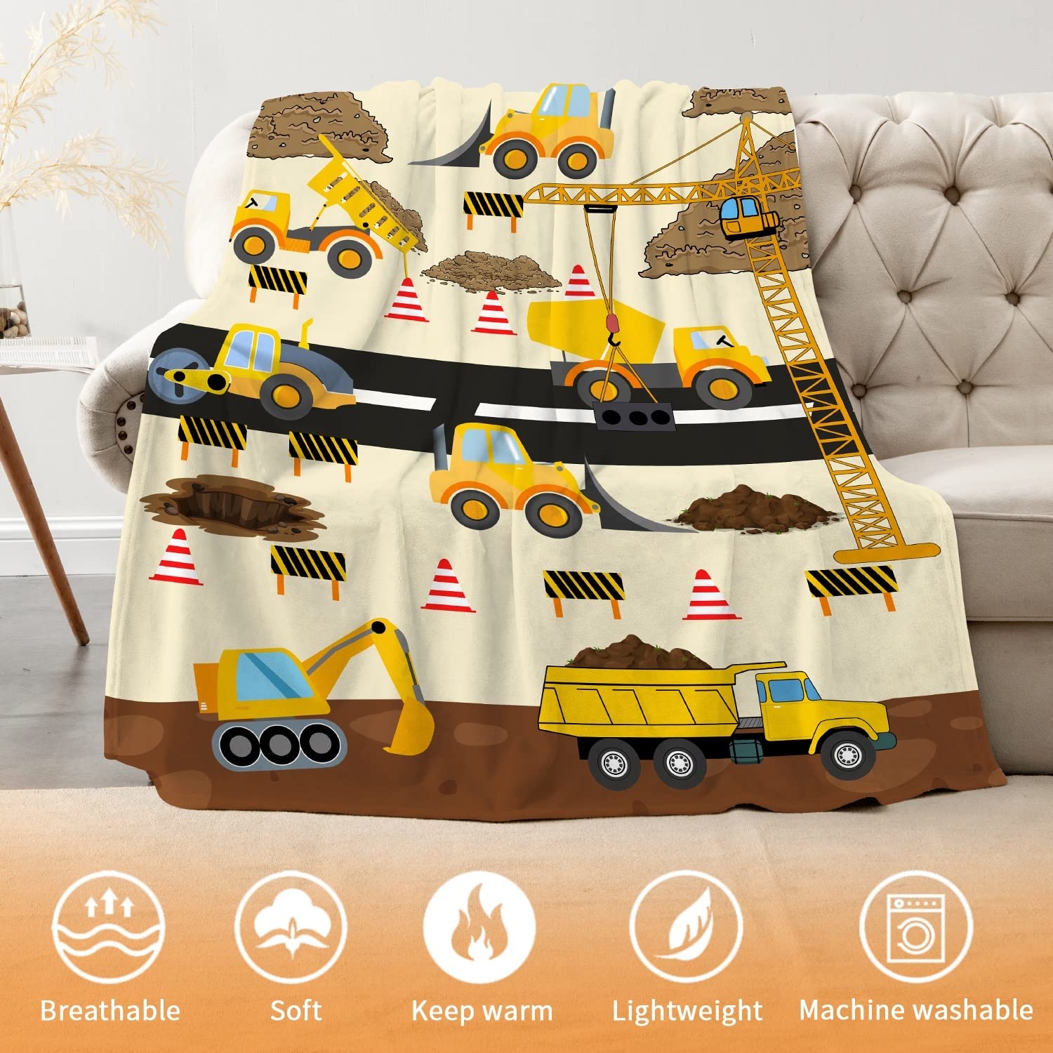 Couverture En Flanelle Douce Motif Camions De Pompiers - 150x130cm, Lavable, Idéale Canapé Ou Lit - 2