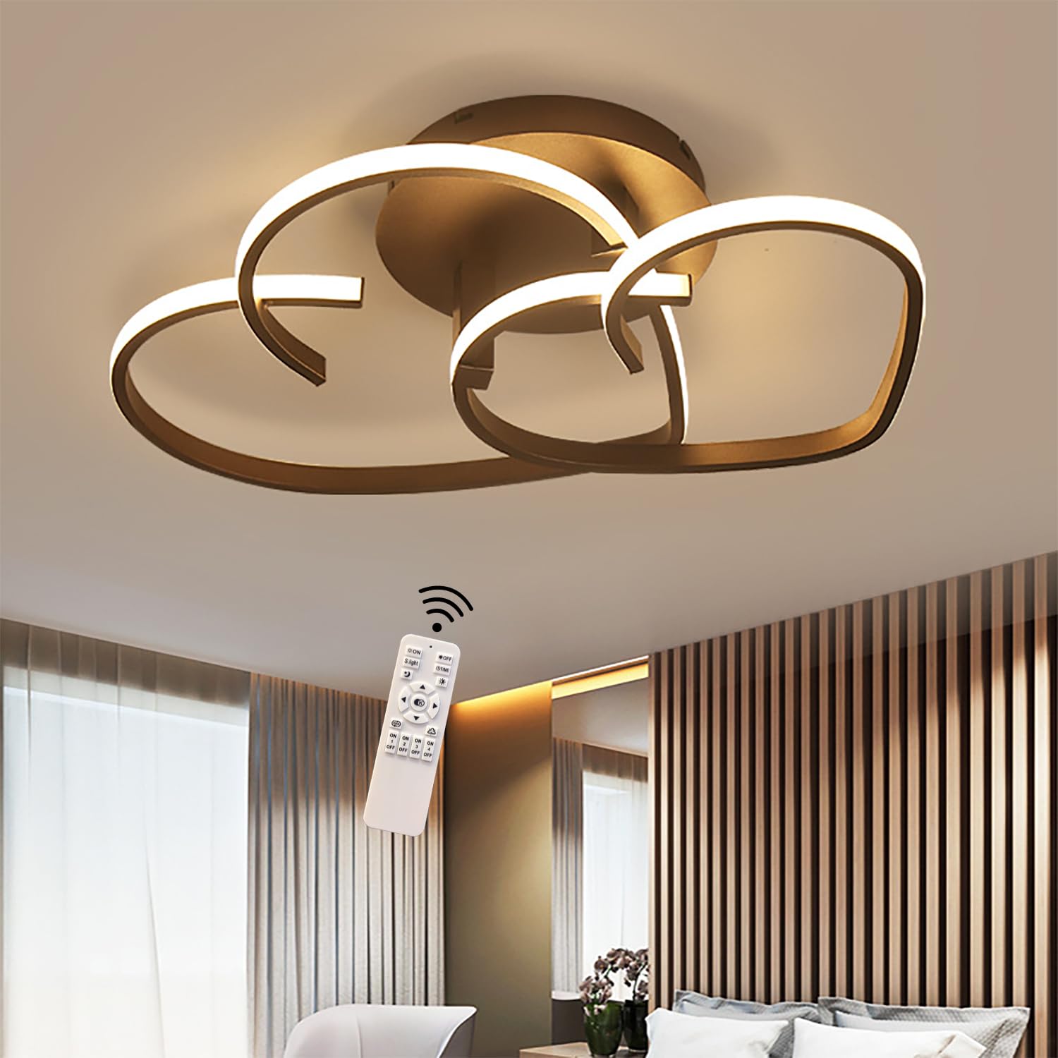 LED Ceiling Light Dimmable Living Room Ceiling Lamp with Remote Control,Bedroom Lighting Fixture Modern Creative Aluminium Design Interior Light, Flush Mount Chandelier for bedroom (Coffee, 55CM)
