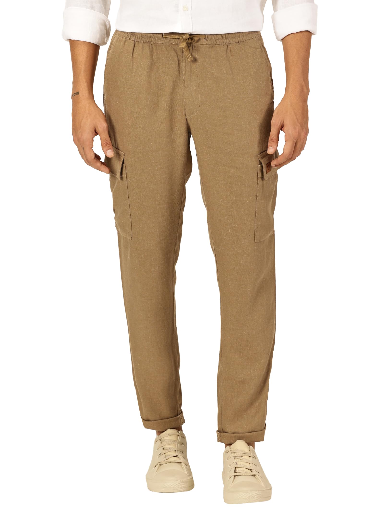 thomas scott Men's | Solid | Light Weight | Breathable Fabric | 6 Pocket | Ankle Length | Mid Rise | Regular Fit | Linen | Elasticated with Drawstring | Chino Trouser | Pants-picture-35