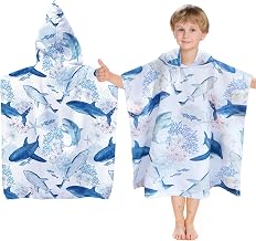 Kids Bath Poncho With Hood - Cute Patterned Ultra Soft Beach Towel For Girls Boys 2-8 Years (Sharks)