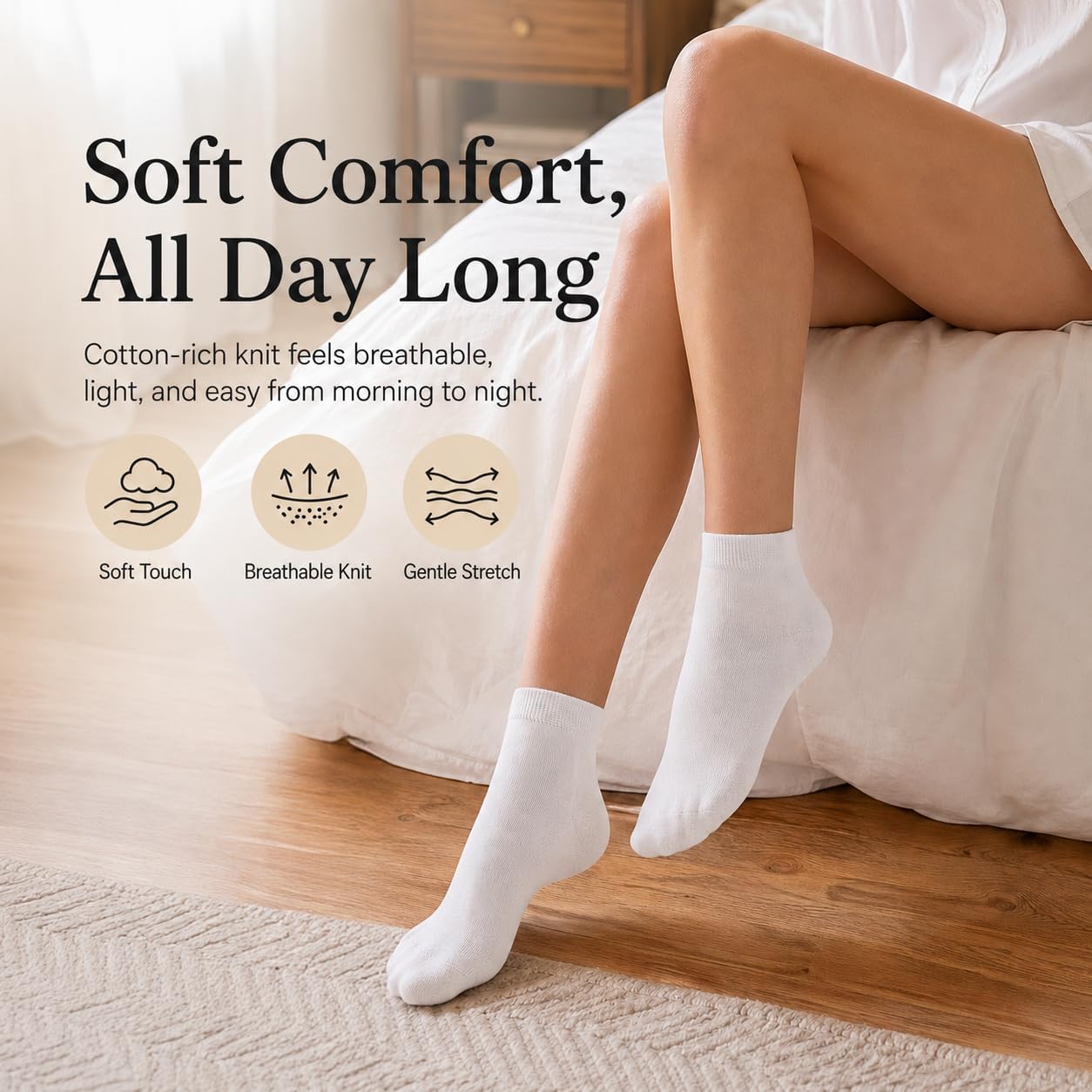 NIASOUL Cotton Ankle Socks for Women, 6 Pairs Lightweight Breathable Low Cut Socks for Sneakers, Soft Casual Socks