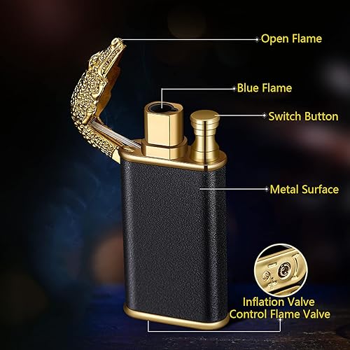Miniatura 2 de Encendedor de gas, encendedor de doble llama, cocodrilo de metal resistente al viento, antorcha de gas y butano, encendedor de cigarrillos para