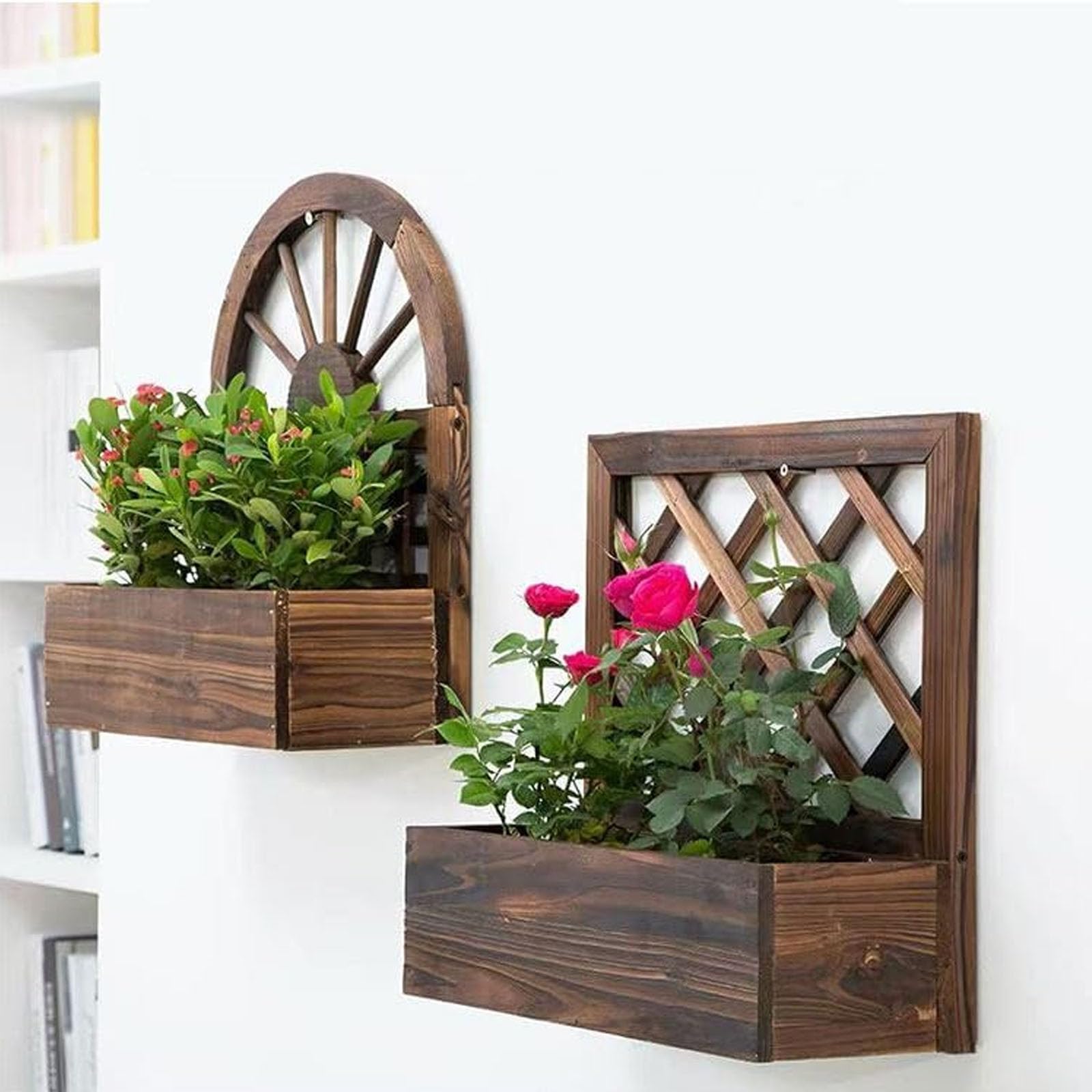 Mavoli Fioriera Da Parete In Legno Massello Carbonizzato, Portafiori Decorativo Rustico A Griglia, Vaso Per Piante Resistente Alle Intemperie Per Interni Ed Esterni, Balcone, Patio E Giardino.