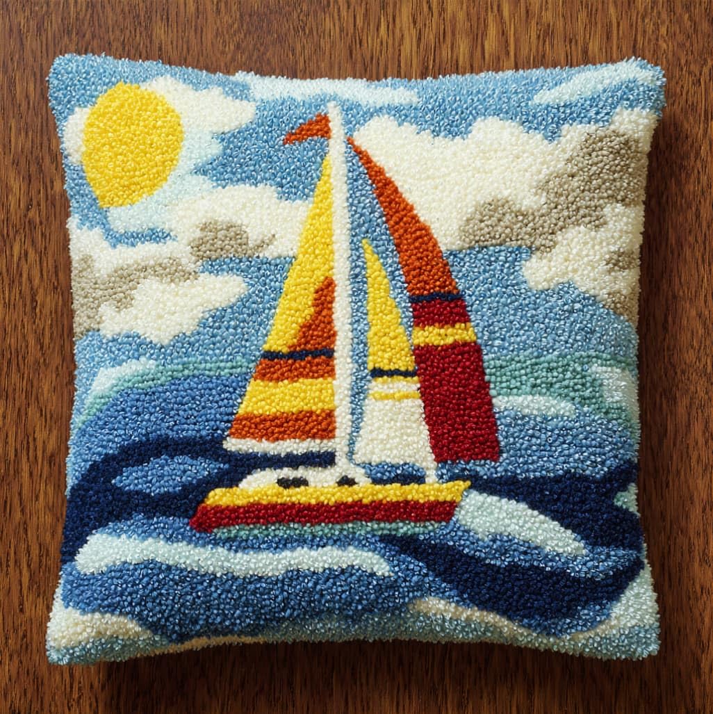 AxiangziK DIY Latch Hook Pillow Set 43x43cm,sea Sailing Boat