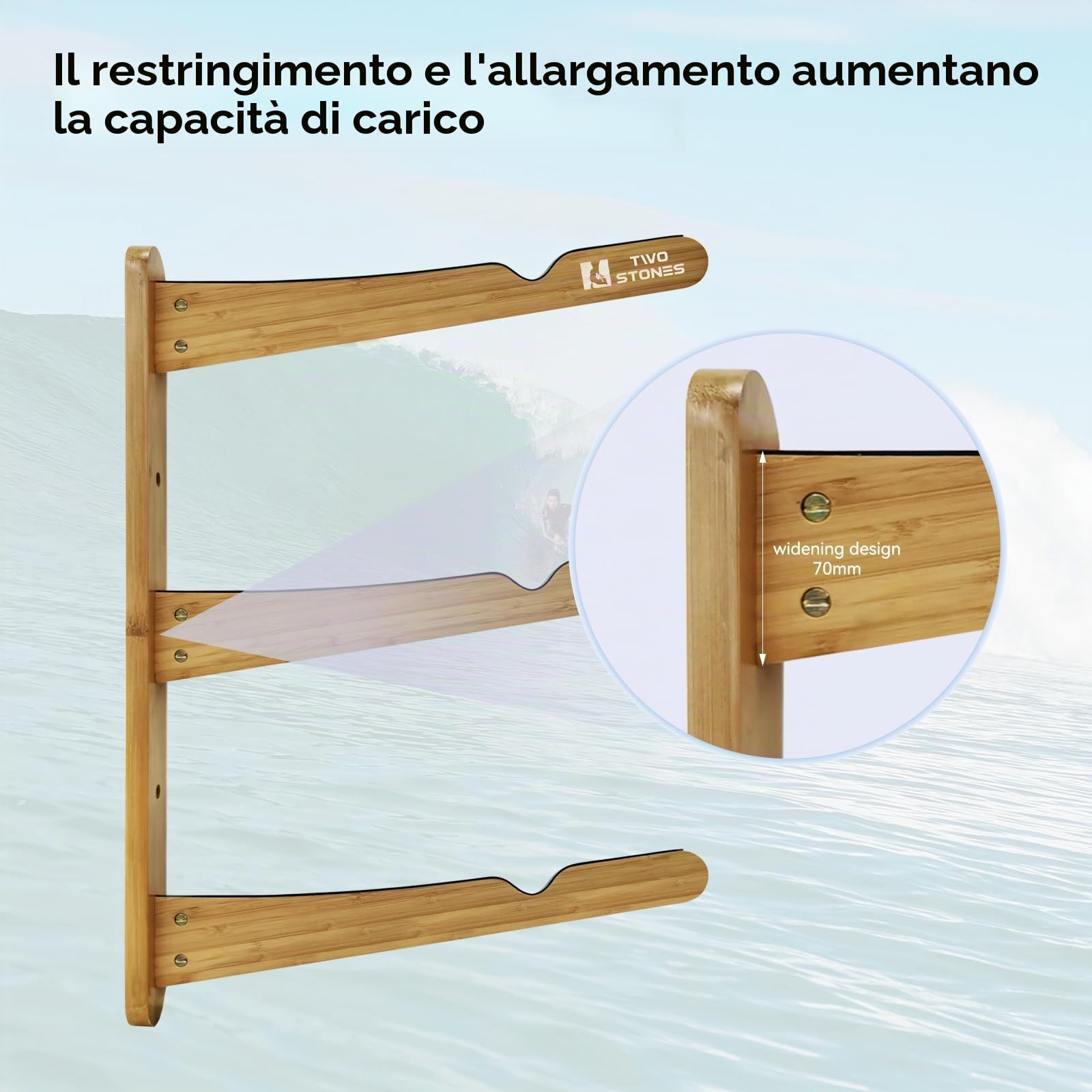 Two Stones Rack per tavola da Surf per Parete, Appendiabiti per tavola da Surf Funziona Come Supporto o Supporto per shortboard, Skimboard e Longboard (CJ-OT2202)