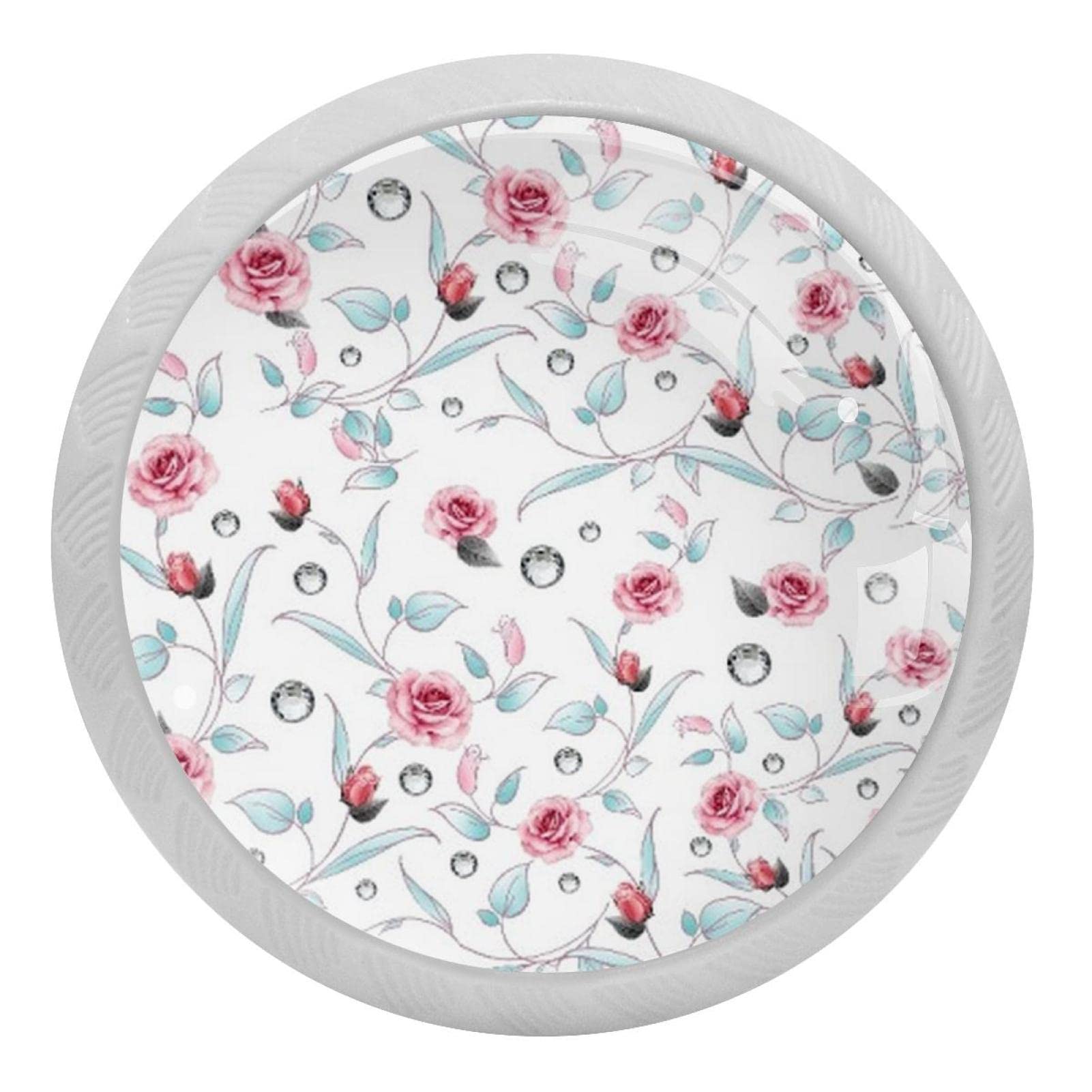 Boutons de cuisine rétro chic lot de 4 ornements de meubles à motif floral luminescent
