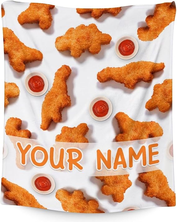 Mercuryelf Custom Dinosaur Chicken Nugget Blanket - Soft, Fuzzy & Warm - 40x50 Inches Flannel Throw Blankets for Travel, Office - White Novelty Throws Gift for Boys, Girls