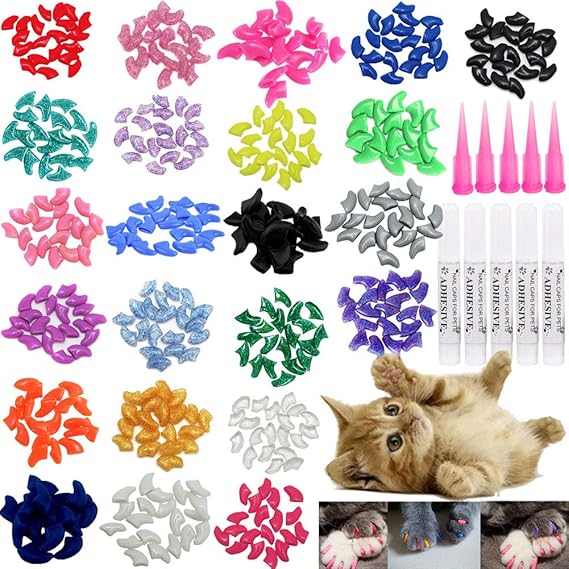 VICTHY 100 PCS Soft Pet Cat Nail Caps Cats Paws Grooming Nail Claws