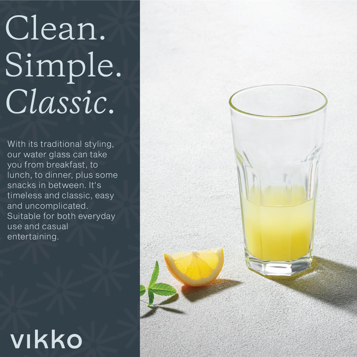 Vikko Vasos de cocina gruesos y duraderos de 9 onzas: vasos de cristal aptos para lavavajillas, vasos resistentes para agua, zumo, leche, refrescos, juego de 6 vasos de agua transparentes
