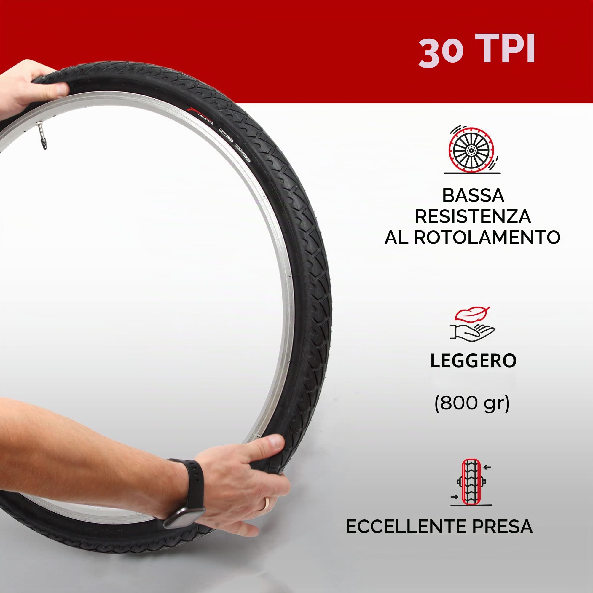 Fincci Set di pneumatici semi-slick 26 x 2,125 con camera d'aria Presta/Schrader - Pneumatici pieghevoli per bicicletta da 26" con Kevlar Bead 54-559 per bicicletta su strada, mountain bike