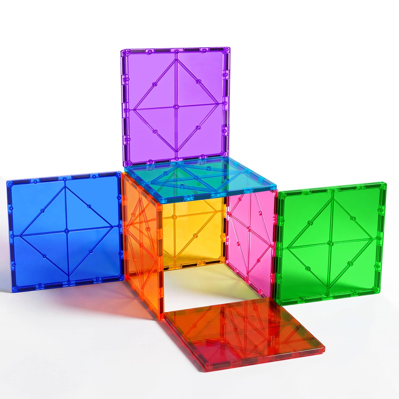 Qltytoy Large Magnetic Tiles Kids Toys, 8PCS Stable Magnetic Building Blocks Compatible with Mini Major Brands, STEM Educational Construction Tiles for Toddlers Kids Boys Girls Ages 3+, 5.9x5.9''