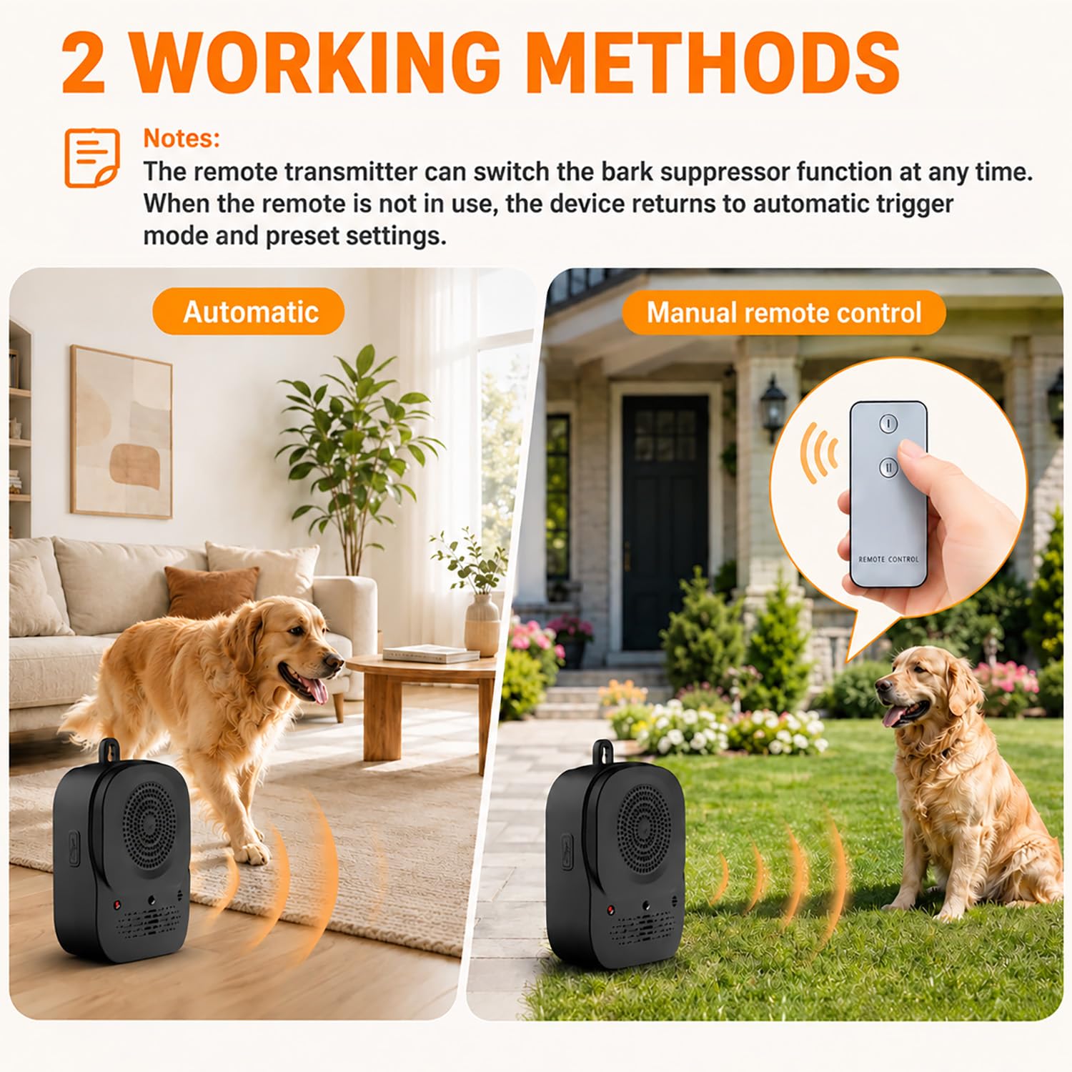 Anti-Aboiement pour Chien, Automatique Boitier Ultrason Anti Aboiement Chien 4 Modes, IP45 Étanche & Rechargeable, Appareil Anti Aboiement pour Petits Moyenne et Grands Chiens, Intérieurs & Extérieurs